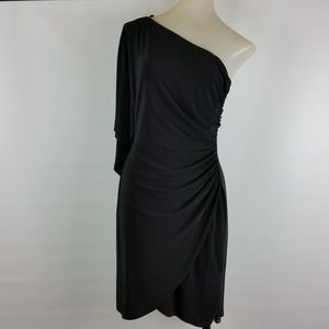 Black One Shoulder Ruched Dress Size 4 NEW
